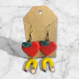 Colorful Apple and Pencil Earrings